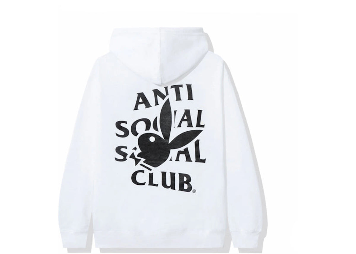 Anti Social Social Club Playboy Bunny Logo Hoodie White - vue 360