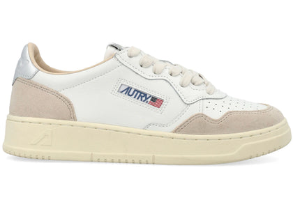 Autry Medalist Leather Low White Silver Beige (Women's) - authentic Autry sneakers