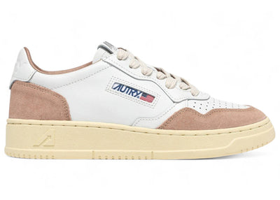 Autry Medalist Low White Leather Rose Cannel Suede (Women's)