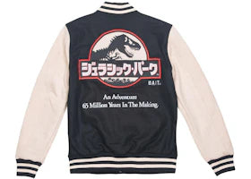 BAIT x Jurassic Park Classic Varsity Jacket Brown/Sand - authentic BAIT apparel