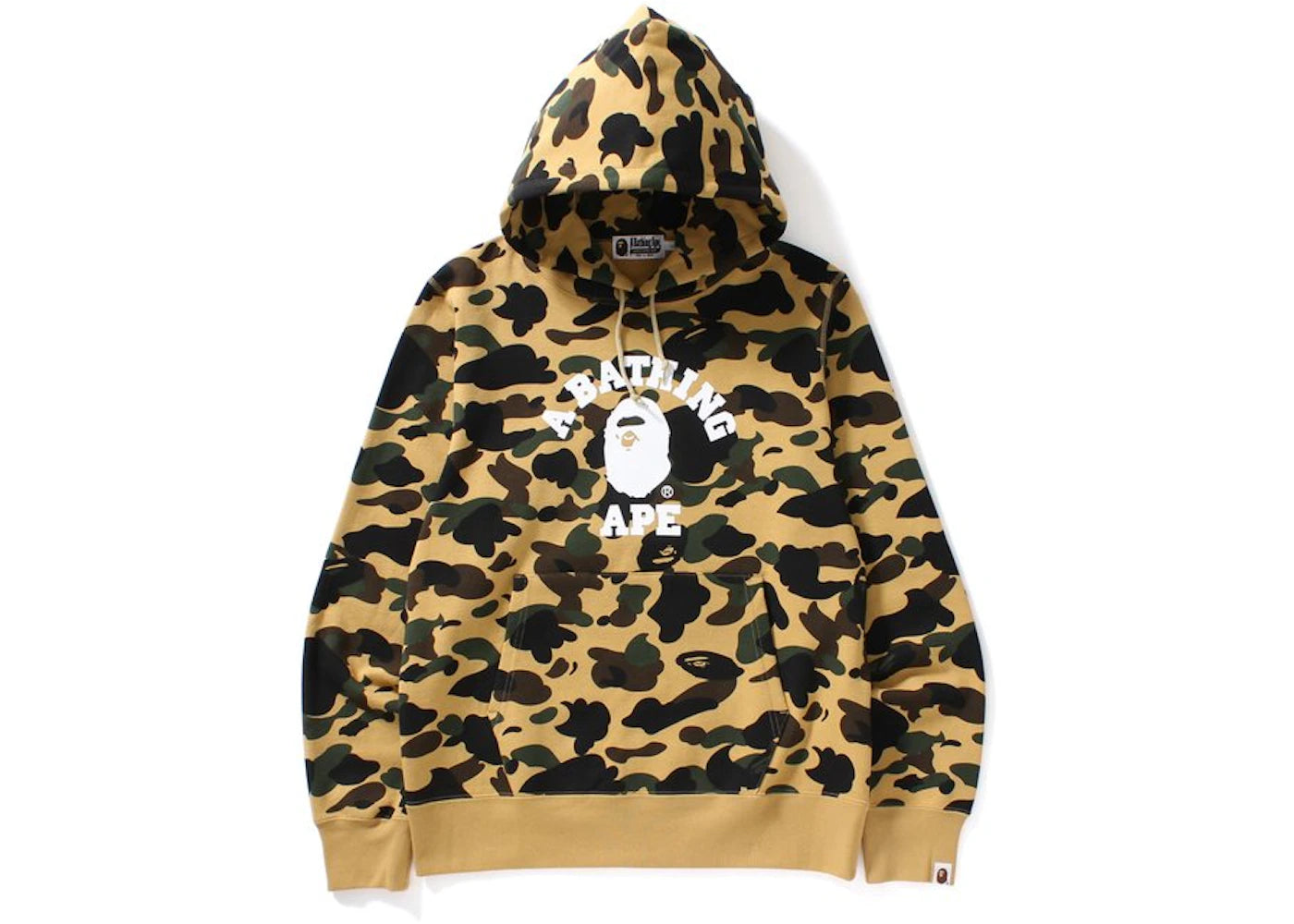 BAPE 1st Camo College Pullover Hoodie Yellow - vue 360