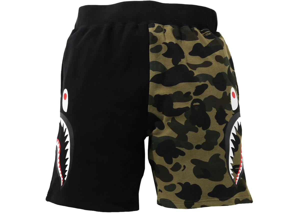 BAPE 1st Camo Half Side Shark Sweat Shorts Green - vue secondaire B