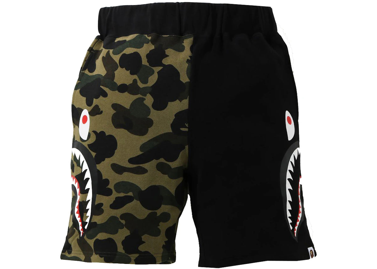 BAPE 1st Camo Half Side Shark Sweat Shorts Green - vue secondaire A
