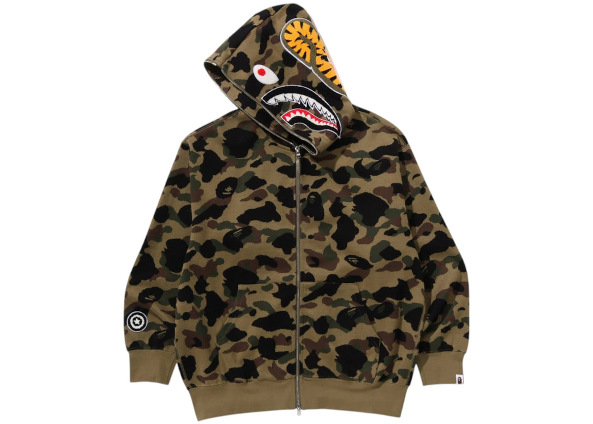 BAPE 1st Camo Jacquard Shark Relaxed Fit Full Zip Hoodie Green - vue secondaire B