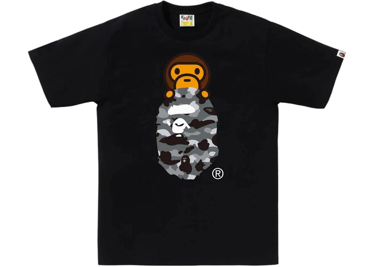 BAPE 1st Camo Milo On Ape Head Tee Tee Black/Grey - vue 360