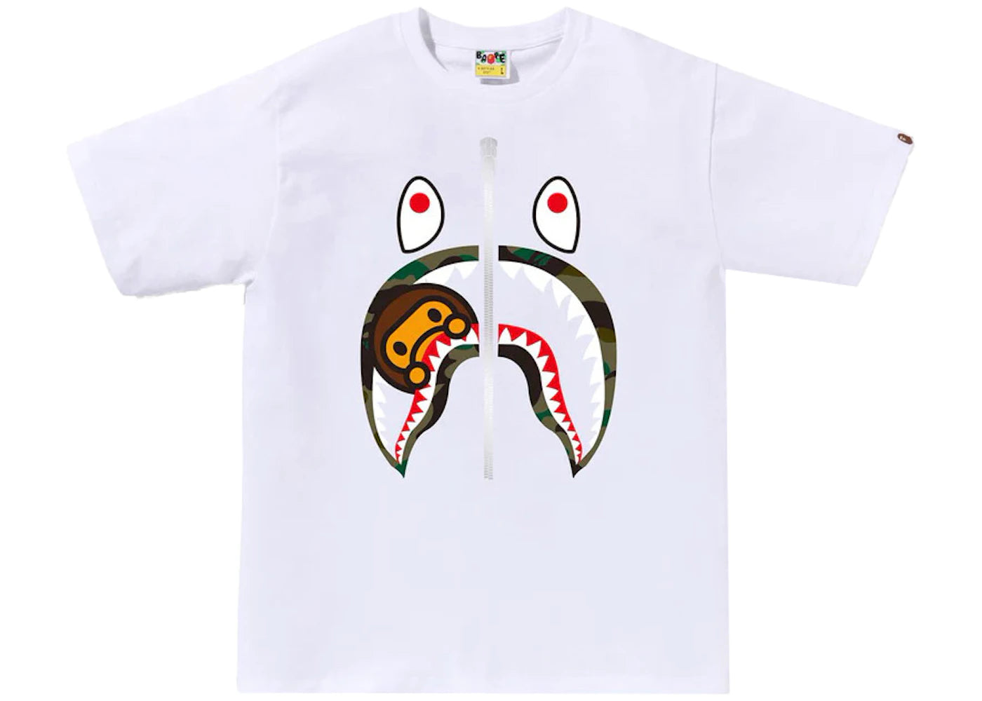 BAPE 1st Camo Milo Shark Tee White/Green - vue 360
