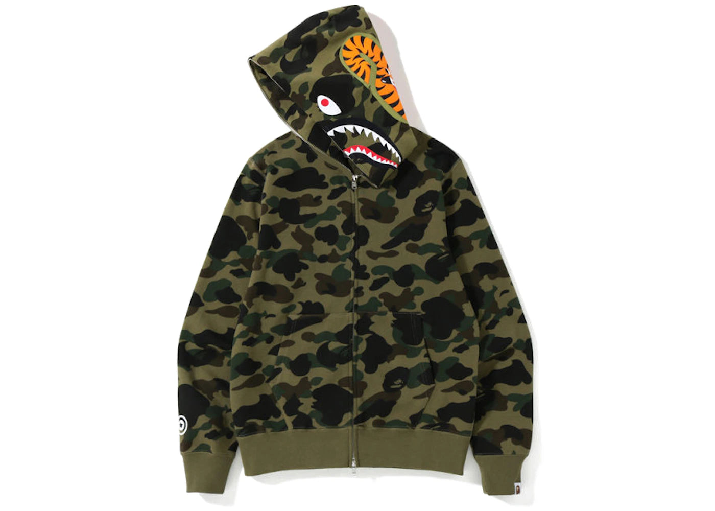 BAPE 1st Camo Shark Zip Hoodie Army Green (Screen Printed WGM) - vue secondaire B