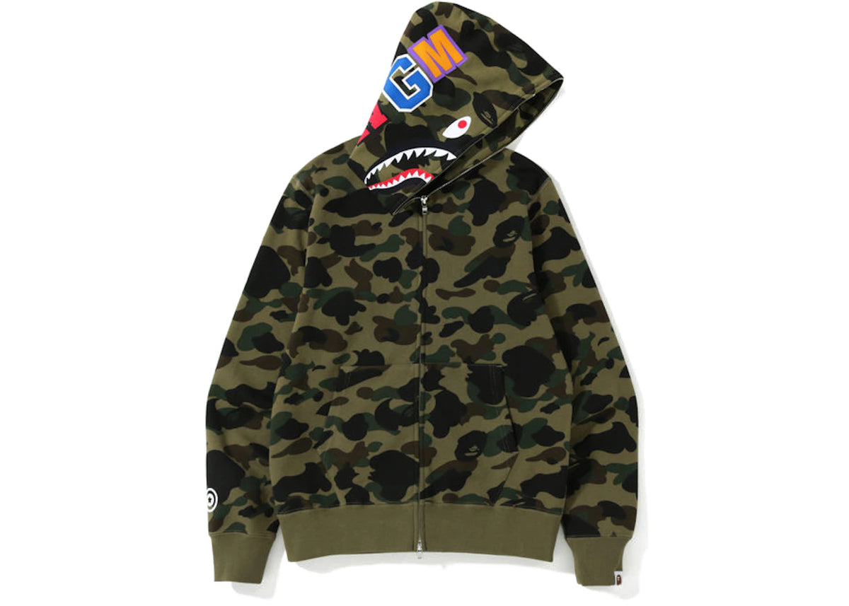 BAPE 1st Camo Shark Zip Hoodie Army Green (Screen Printed WGM) - vue secondaire B