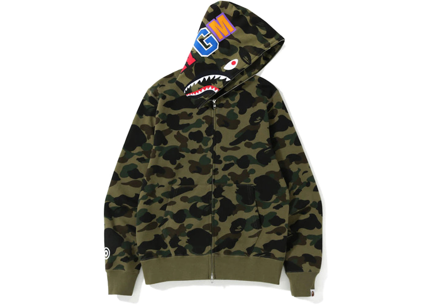 BAPE 1st Camo Shark Zip Hoodie Army Green (Screen Printed WGM) - vue secondaire A