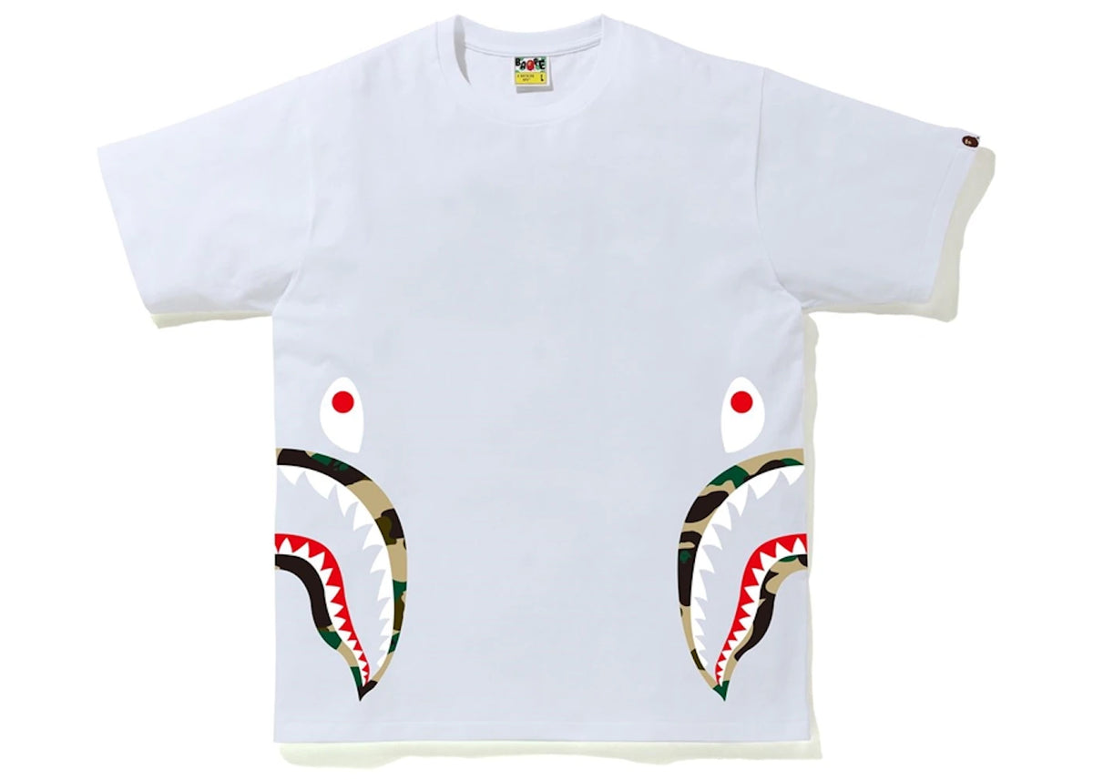 BAPE 1st Camo Side Shark Tee White/Yellow - vue 360