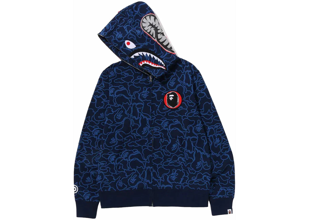 BAPE 30th Anniversary Line Camo Shark Full Zip Hoodie Navy - vue secondaire B