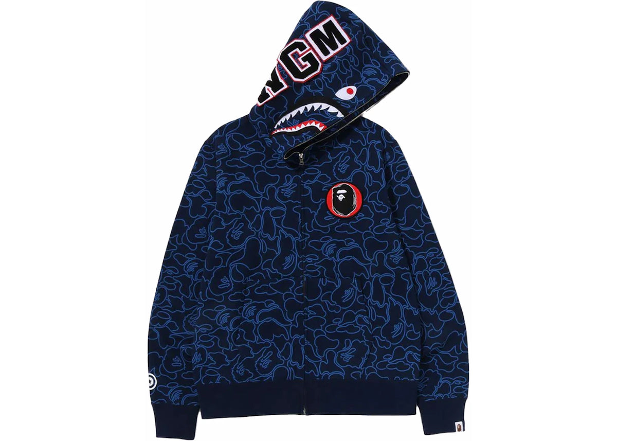 BAPE 30th Anniversary Line Camo Shark Full Zip Hoodie Navy - vue secondaire A