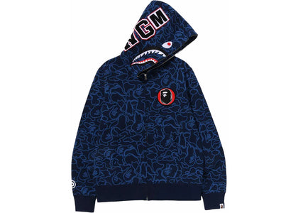BAPE 30th Anniversary Line Camo Shark Full Zip Hoodie Navy - apparel view 2
