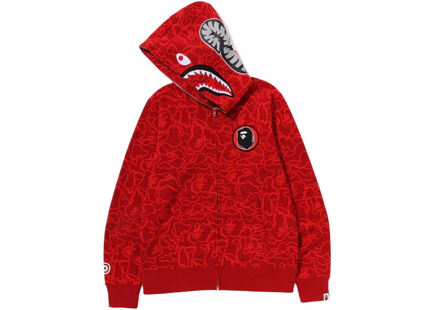 BAPE 30th Anniversary Line Camo Shark Full Zip Hoodie Red - vue secondaire B