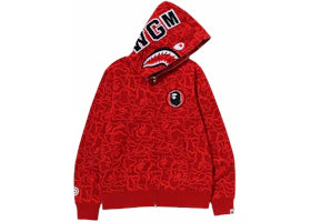 BAPE 30th Anniversary Line Camo Shark Full Zip Hoodie Red