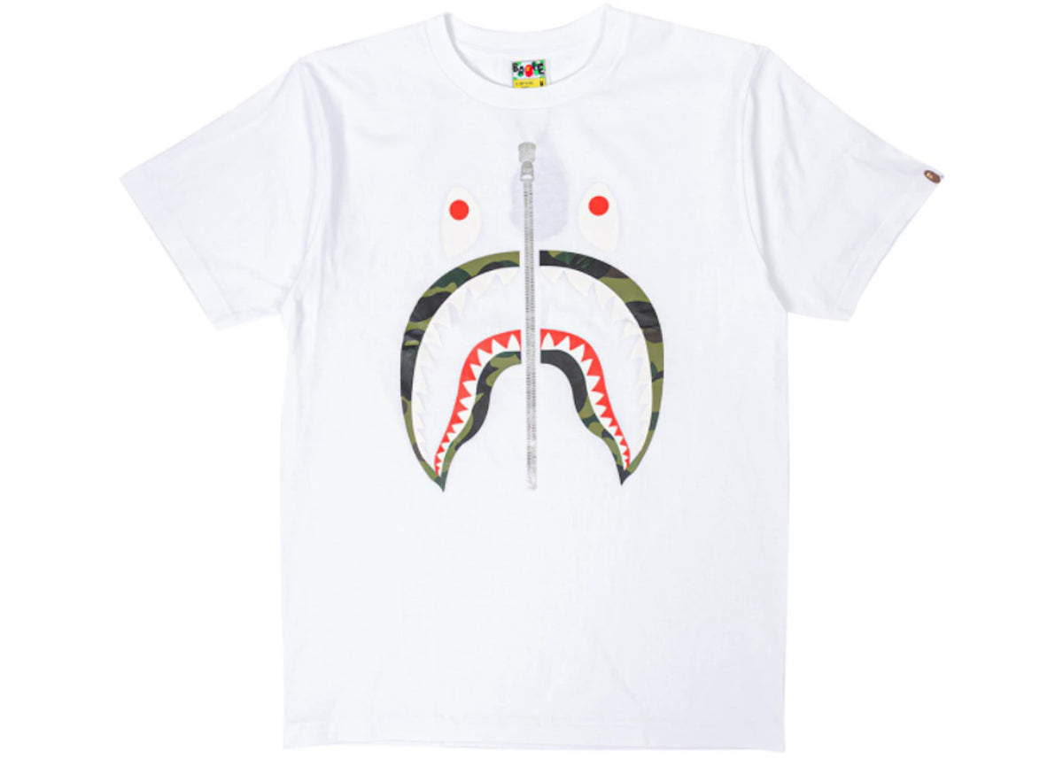 BAPE A Bathing Ape 1st Camo Shark Tee White/Green - vue 360