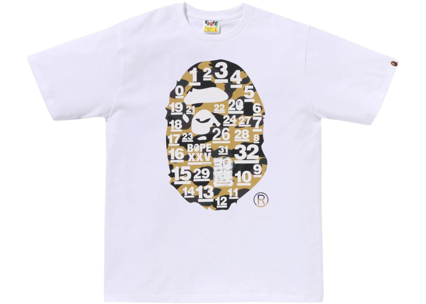 BAPE A Bathing Ape 32nd Anniversary 1st Camo Big Ape Head Tee White/Yellow - vue secondaire A