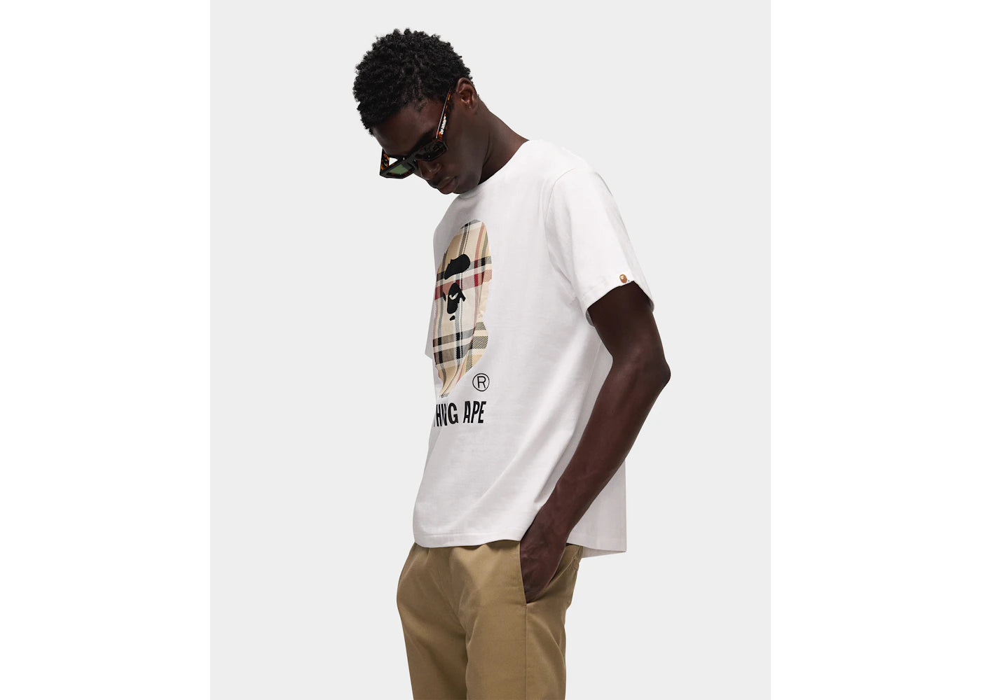 BAPE A Bathing Ape Check by Bathing Tee White/Beige - vue secondaire B