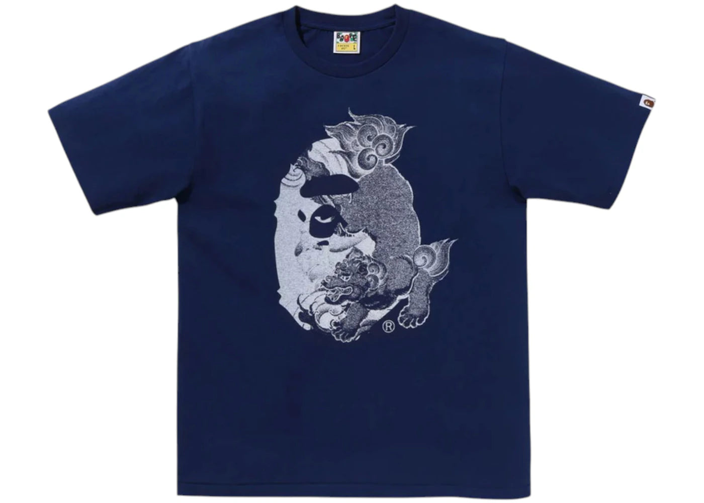 BAPE A Bathing Ape Japanese Tattoo Big Ape Head Tee Navy - vue 360