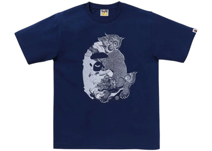 BAPE A Bathing Ape Japanese Tattoo Big Ape Head Tee Navy - authentic BAPE product