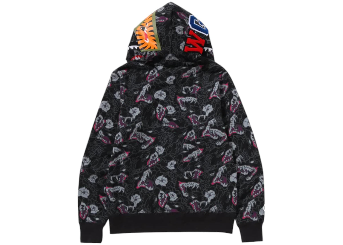 BAPE A Bathing Ape Japanese Tattoo Camo Shark Full Zip Hoodie Black - vue secondaire B