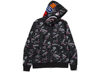 BAPE A Bathing Ape Japanese Tattoo Camo Shark Full Zip Hoodie Black