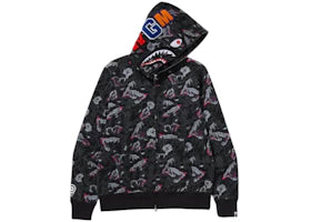 BAPE A Bathing Ape Japanese Tattoo Camo Shark Full Zip Hoodie Black