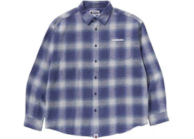 BAPE A Bathing Ape Logo Ombre Check Flannel L/S Shirt Beige