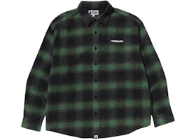 BAPE A Bathing Ape Logo Ombre Check Flannel L/S Shirt Green