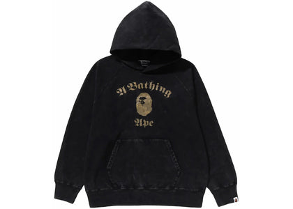 BAPE A Bathing Ape Overdye Pullover Relaxed Fit Hoodie Black - authentic BAPE apparel
