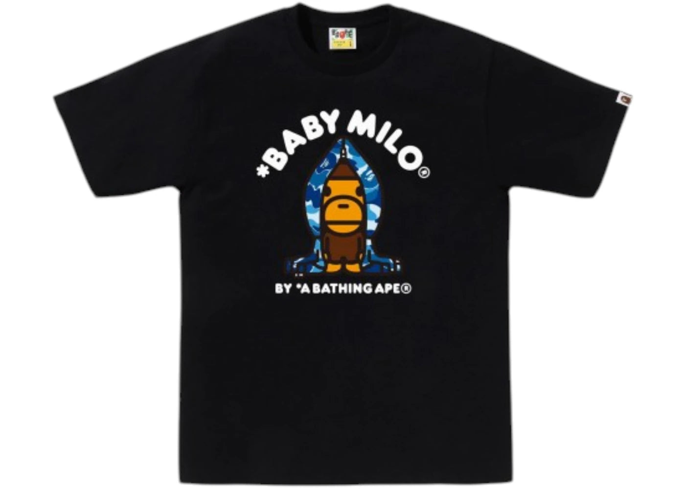 BAPE ABC Blue Camo Baby Milo Hoodie Tee Black - vue 360