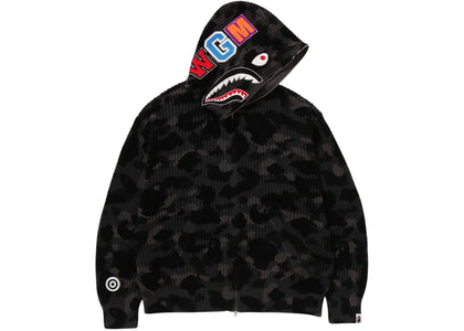 BAPE ABC Camo Crochet Relaxed Fit Shark Full Zip Hoodie Black - apparel view 2