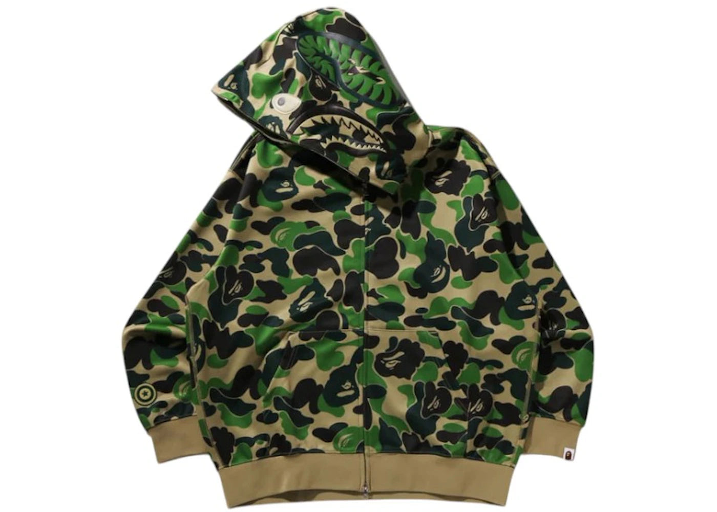 BAPE ABC Camo Rayon Relaxed Fit Shark Full Zip Hoodie Green - vue secondaire B