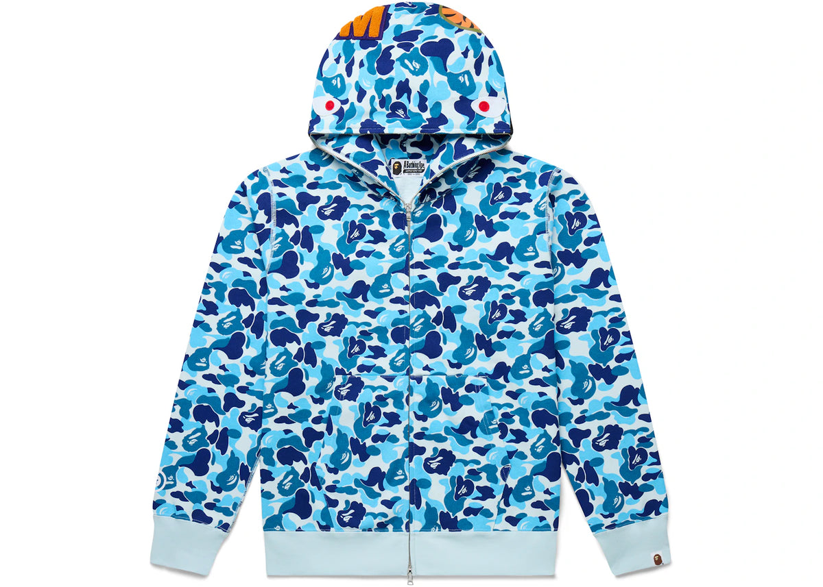 BAPE ABC Camo Shark Kapuzenpullover mit durchgehendem Reißverschluss, Blau - vue 360