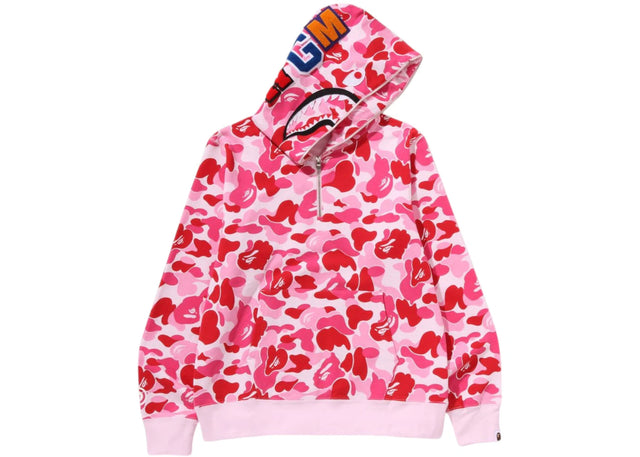 BAPE ABC Camo Shark Half Zip Pullover Hoodie Pink