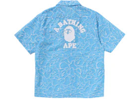 BAPE ABC Sea Surface Camo Open Collar S/S Shirt Blue - authentic BAPE apparel