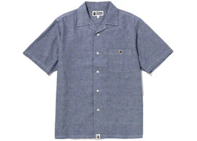 BAPE Ape Head One Point Open Collar Shirt Light Indigo