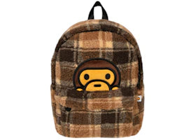 BAPE Baby Milo Check Sherpa Medium Backpack Beige