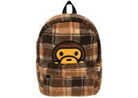 BAPE Baby Milo Check Sherpa Medium Backpack Beige