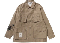 BAPE Black Cross Stitched Army Shirt Beige