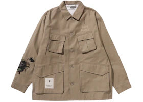BAPE Black Cross Stitched Army Shirt Beige