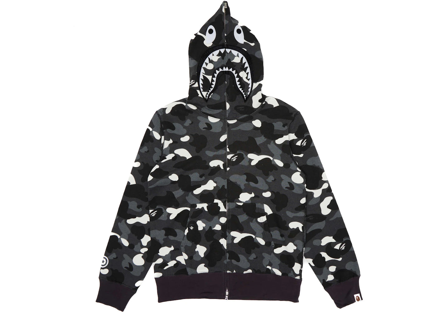 BAPE City Camo Shark Kapuzenpullover mit durchgehendem Reißverschluss (SS23) Schwarz - vue 360