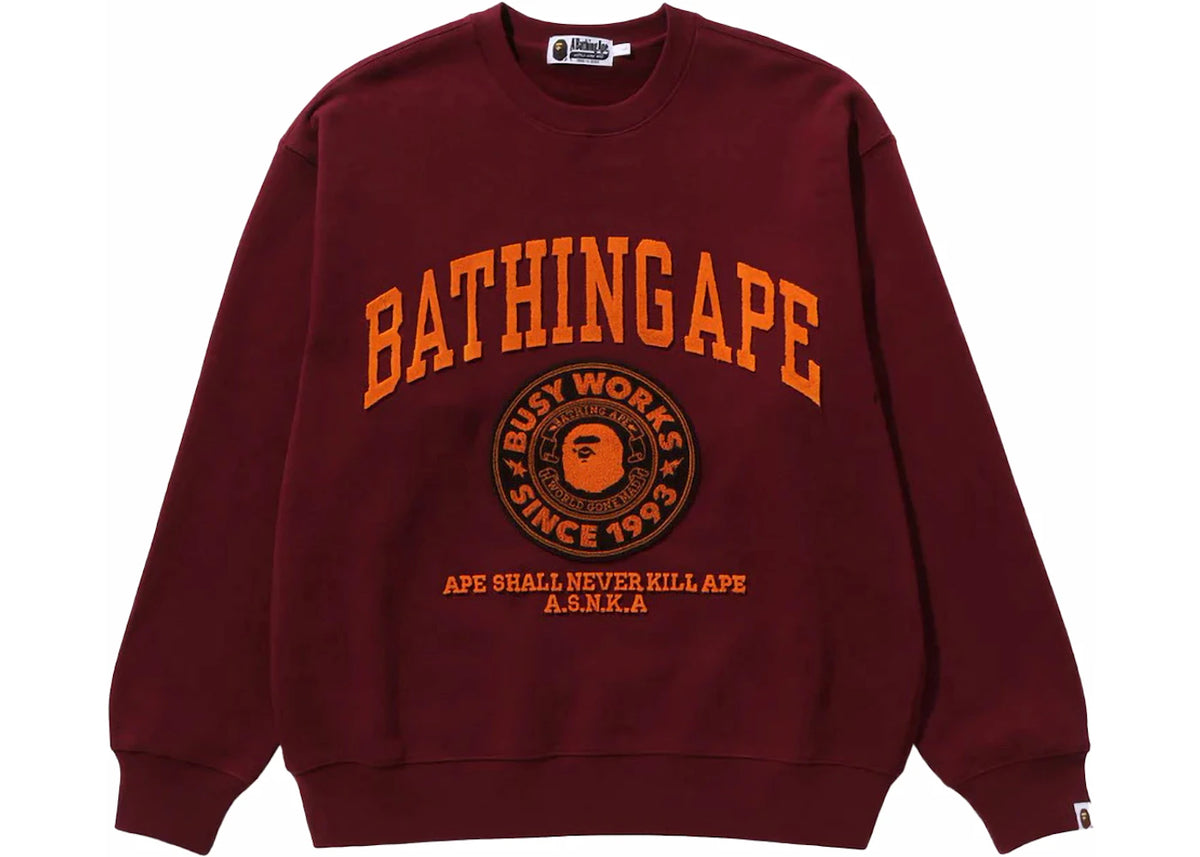 BAPE College Graphic Crewneck Burgundy - vue 360