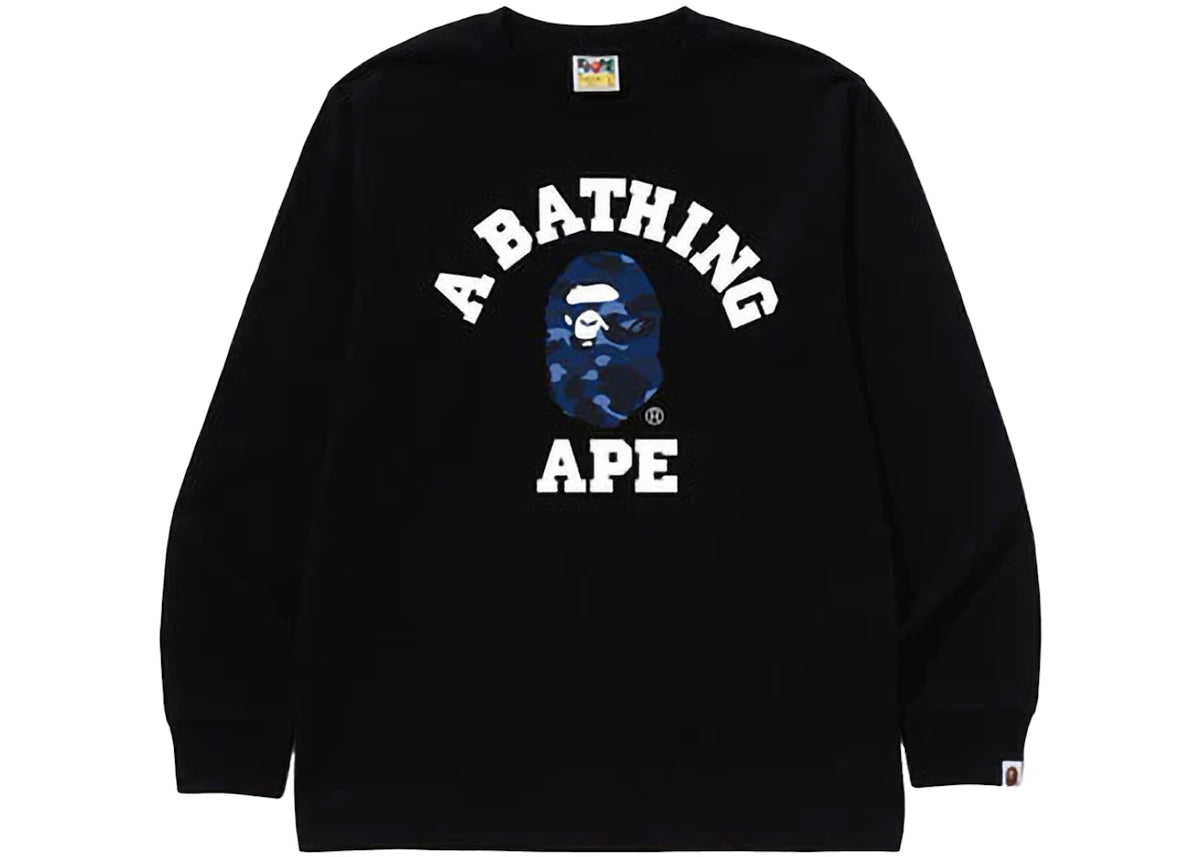 BAPE Color Camo College L/S Tee (FW24) Black/Navy - vue 360