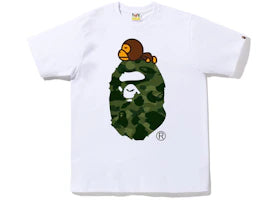 BAPE Color Camo Milo On Big Ape Tee (FW22) White Green - vue 360