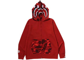 BAPE Color Camo Shark Full Zip Double Hoodie Red