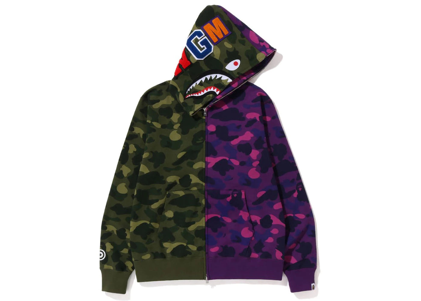 BAPE Color Camo Shark Full Zip Hoodie (FW22) Green Purple - vue secondaire A