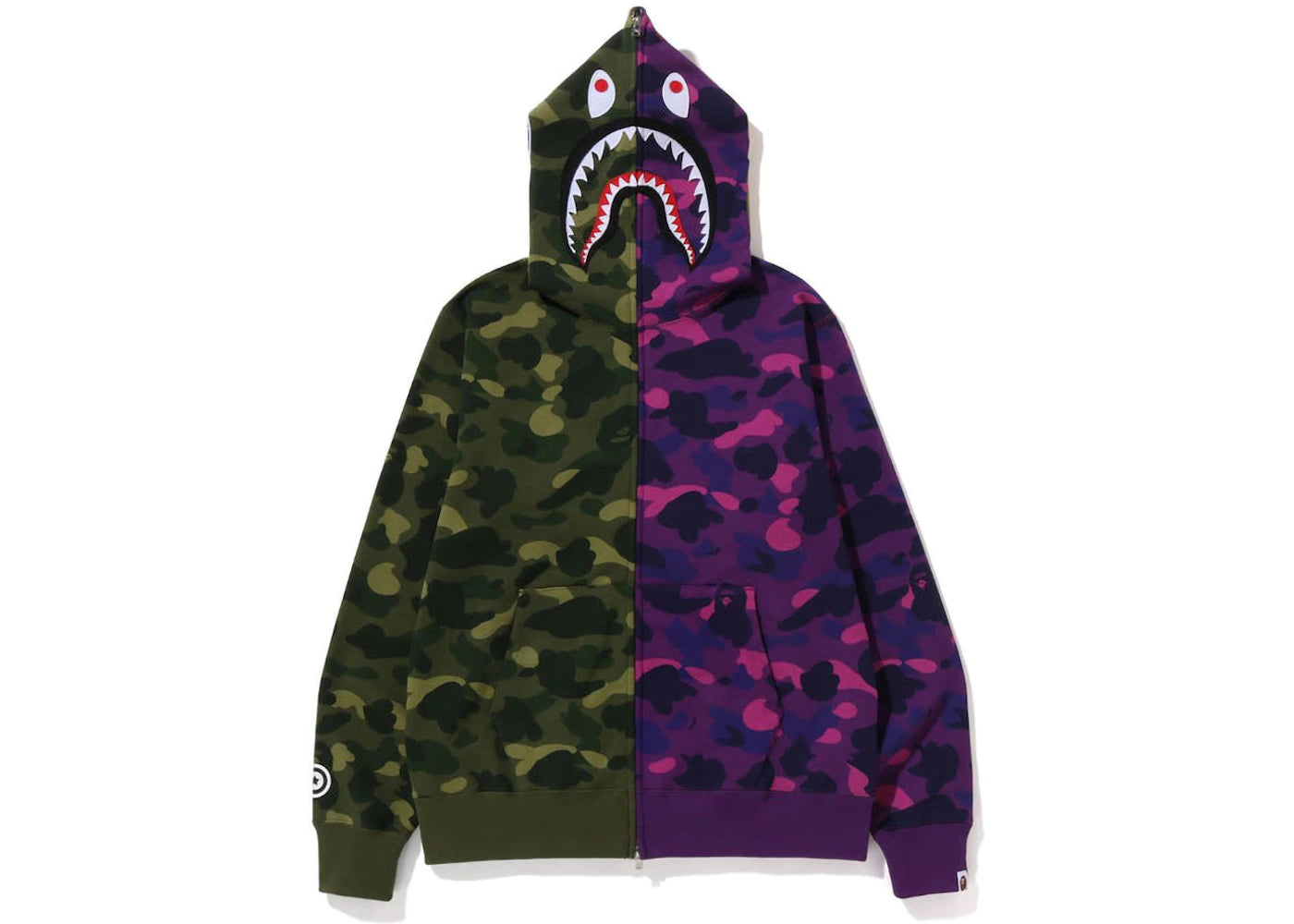 BAPE Color Camo Shark Full Zip Hoodie (FW22) Green Purple - vue 360