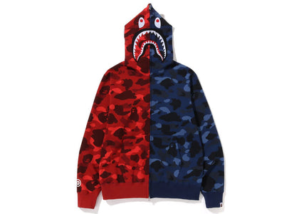BAPE Color Camo Shark Full Zip Hoodie (FW22) Red Navy - authentic BAPE apparel