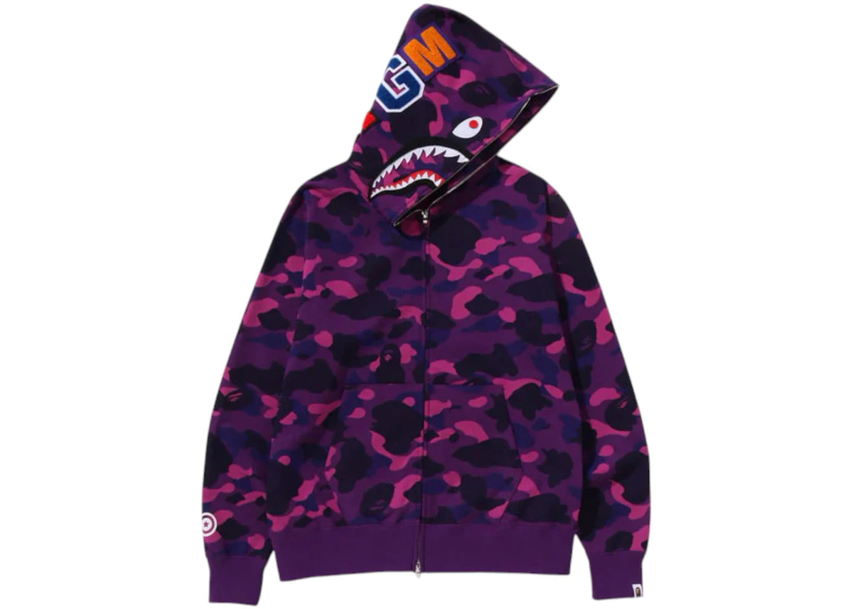 BAPE Color Camo Shark Full Zip Hoodie (FW24) Purple - vue 360